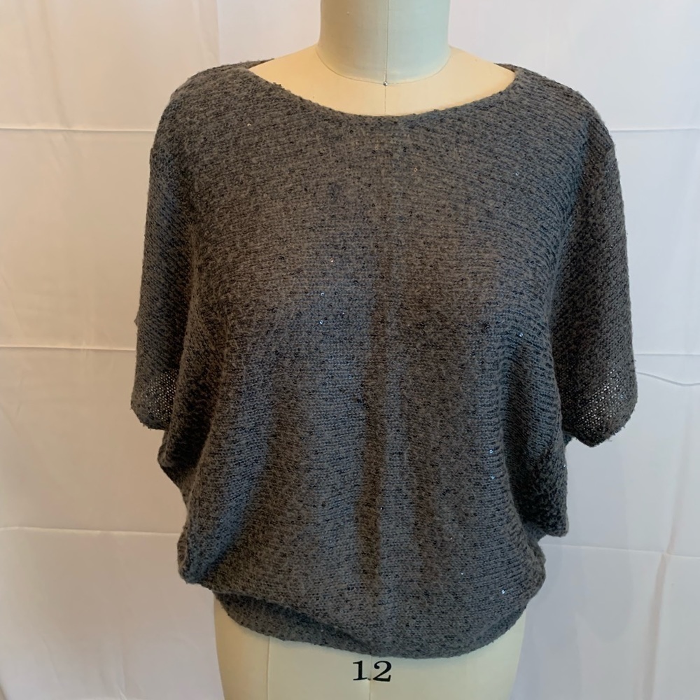 MATTY M grey sequin knit sweater top semi-sheer dolman sleeve size xs